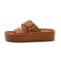 Brown platform sandals with cross straps and a large gold metal buckle in casual style - EU 35 / Brown