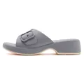 Women's platform slide sandals in grey blue with matte finish and large square buckle - EU 35 / Gray