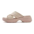 Sandali con zeppa da donna beige con eleganti cinturini incrociati in maglia - EU 35 / Albicocca