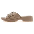 Women's apricot wedge flip flops with oversized square buckle and platform sole - EU 35 / Khaki