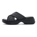 Sandali con zeppa nera da donna con fasce incrociate in maglia a motivi geometrici - EU 35 / Nero