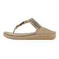 Beige Bohemian wedge sandals with sparkling rhinestones and woven metal chain straps - EU 36 / Apricot
