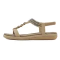 Beige flat sandals with rhinestone T-straps and elastic back strap for women - EU 36 / Apricot