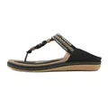 Women's black flip-flops with silver sequins and gold braided straps on a tan sole - EU 36 / Black