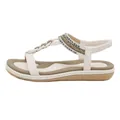 Women's cream bohemian flat sandals with rhinestone T-strap and elastic back - EU 36 / White