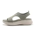 Olive green knit platform sandals with rhinestones and comfortable wedge sole - EU 35 / Green