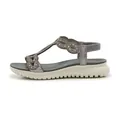 Grey metallic summer sandal with rhinestone embellishments and a thick cream-colored sole - EU 35 / Gray