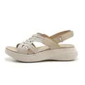 Women's lightweight platform sandals with beige braided straps and adjustable heel velcro - EU 35 / Apricot