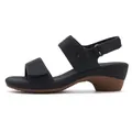 Detail view of black rhinestone straps and velcro closure on women's wedge sandals - 35 / Black