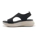 Women's black knit platform sandals with rhinestones and thick wedge sole in beige - EU 35 / Black