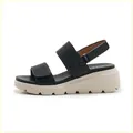 Detail of black wedge sandals with rhinestone straps and white wavy non-slip sole - 35 / Black