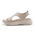Beige platform wedge sandals with breathable knit upper and sparkling rhinestone details - EU 35 / Apricot