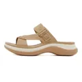 Women's platform slide sandals in khaki with wide strap and decorative buckle - EU 35 / Camel