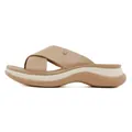 Sandali con zeppa da donna color cachi con cinturini incrociati e cuciture bianche - EU 35 / Cammello