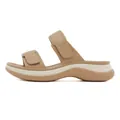 Sandalias de cuña caqui para mujer con correas de velcro y detalles de costura cruzada - EU 35 / Camel