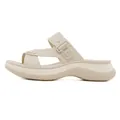 Women's platform wedge sandals in beige with crocodile embossed straps and decorative buckle - EU 35 / Apricot