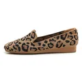 Close-up of leopard print knit fabric texture on comfortable flat loafers for women - EU 36 / Brown