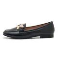 Women's black leather loafer featuring a small square toe and gold metal buckle detail - EU 35 / Black
