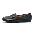 Classic black leather flat penny loafers with matte finish and brown lining - EU 35 / Black