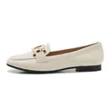 Classic cream leather loafers for women with elegant gold chain buckle and flat black sole - EU 35 / Off White