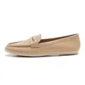 Women's minimalist beige matte leather loafers with decorative strap and flat sole - EU 35 / Apricot
