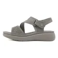 Women's platform wedge sandals in grey suede with sparkling rhinestones and velcro straps - EU 36 / Gray