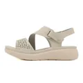 Beige platform sandals for women with rhinestone hollow straps and adjustable velcro - EU 36 / Beige