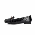 Glossy black patent leather loafers for women with quilted texture and gold metal buckle - EU 35 / Black