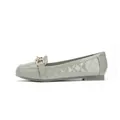 Women's light green patent leather flat shoes with quilted texture and gold buckle - EU 35 / Gray