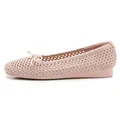 Pink knitted bow ballet flats with breathable cutout design and comfortable flat sole - 35 / Pink
