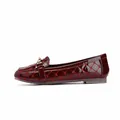 Glossy dark red loafers with hexagon embroidery and golden buckle for women - EU 35 / Burgundy