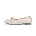 Beige lakschoenen met ruitpatroon en goudkleurige paardenbit decoratie voor dames - Broken Wit