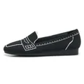 Women's black knit slip-on loafer flats with white contrast stitching and soft flexible sole - EU 35 / Black