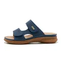 Dunkelblaue Damen Keilsandalen mit gesteppten Riemen und ergonomischer brauner Sohle - EU 36 / Saphirblau