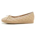 Quilted apricot ballet flats with metallic studs and decorative bow on toe - EU 35 / Apricot