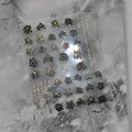 Stereo floral nail art stickers with black gold flower patterns and blue dye effects - Lotus Calligraphy Style-Colorful Gold (MN-237-彩金)