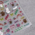 5D geprägte Nagelaufkleber mit Braunbär, Kaninchen und Schleifen-Mustern M-084 - Gemischter Süßer Elemente Stil (M-084)