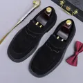Classic black suede penny loafers for men featuring premium leather and moccasin stitching - EU 37 / Black