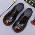 Men's retro burgundy gradient leather backless loafers with brogue wingtip details - EU 37 / Brown