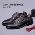 Chaussures Brogue pour hommes en cuir verni noir avec broderie florale dorée 37-46 - 37 / Modèle Homme (89626) / Noir