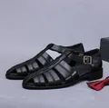 Sandalias de pescador clásicas de cuero negro para hombre con hebilla metálica ajustable - EU 37 / Negro