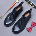 Black leather lace-up ankle boots for men, premium Goodyear welted classic style - EU 38 / Black