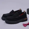 Men's black suede loafers with chunky platform soles and classic strap detail - EU 37 / Black