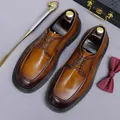 Brown gradient leather men's oxford shoes with wooden trees on grey background - EU 37 / Brown