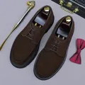 Dark brown suede men's oxford shoes with moccasin stitching and platform rubber sole - EU 37 / Mocha Brown