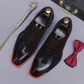 Polished dark brown gradient leather business shoes with suede details and square toe - EU 37 / Coffee