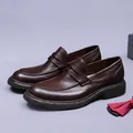 Classic dark brown leather penny loafers with Goodyear welt and thick rubber soles - EU 38 / Coffee
