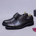 Deep brown leather derby shoes for men with blue hand-stitched detailing and brown laces - EU 37 / Coffee
