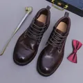 Men's vintage dark brown leather work boots with premium stitching and oily finish - EU 41 / Coffee