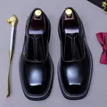 Glossy black patent leather men's square toe oxfords with a sleek mirror finish - EU 37 / Black